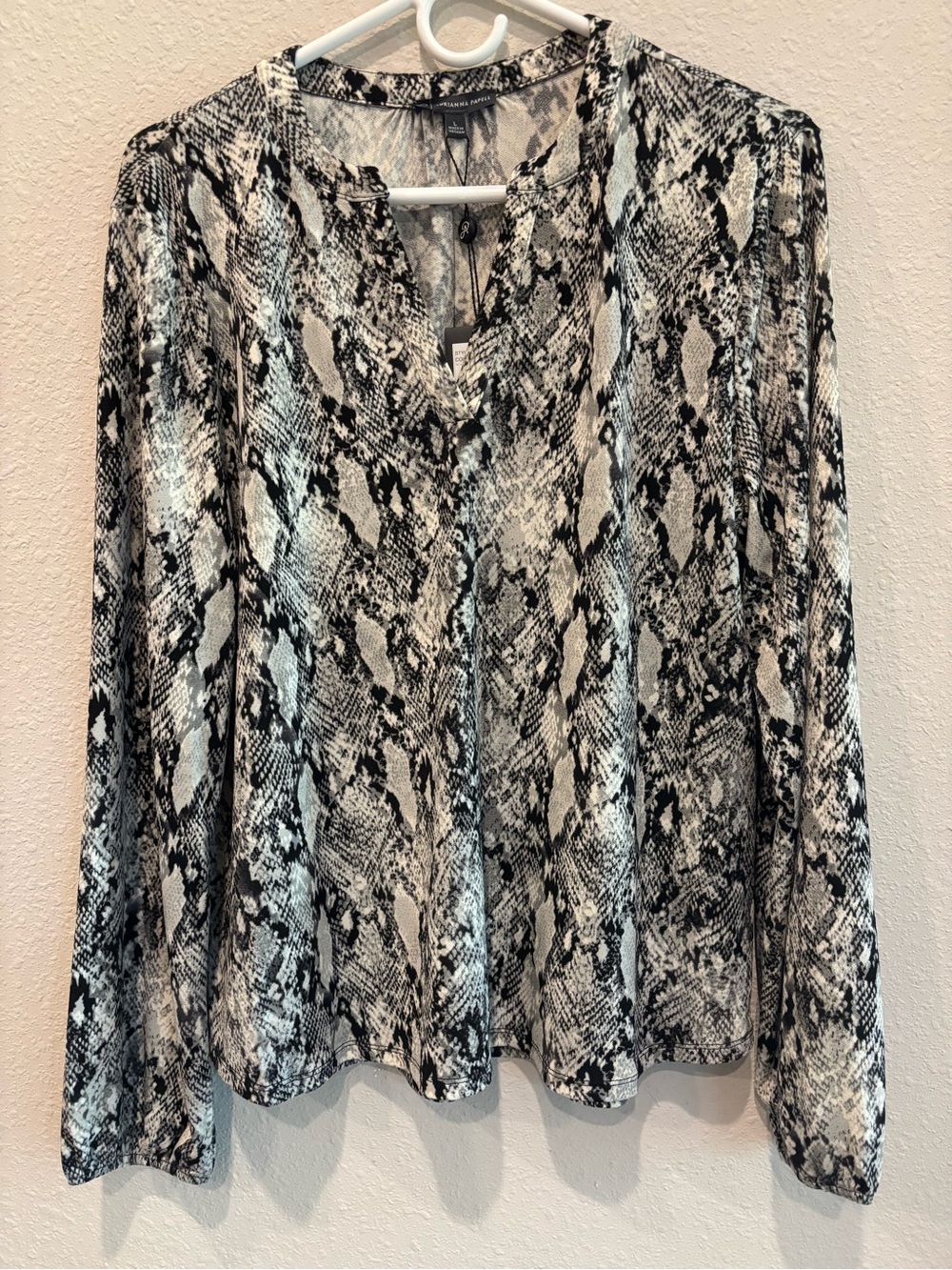 Adrianna Papell Black and White Snake-Print V-Neck Blouse